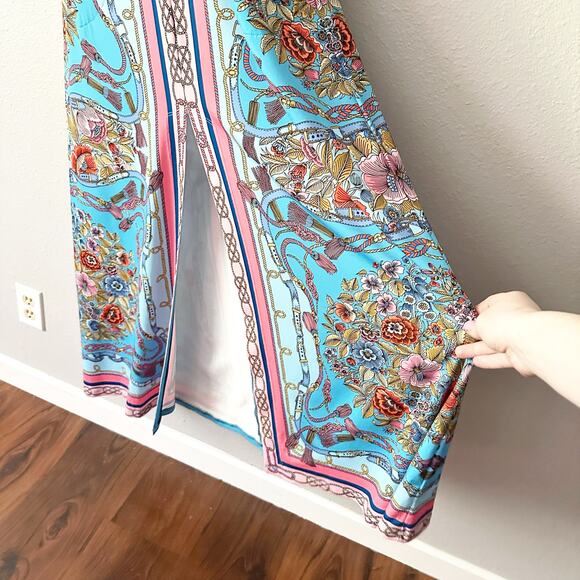 Boston Proper Scarf Border Print Blue & Pink Maxi Dress Women's Size Small - Picture 5 of 10